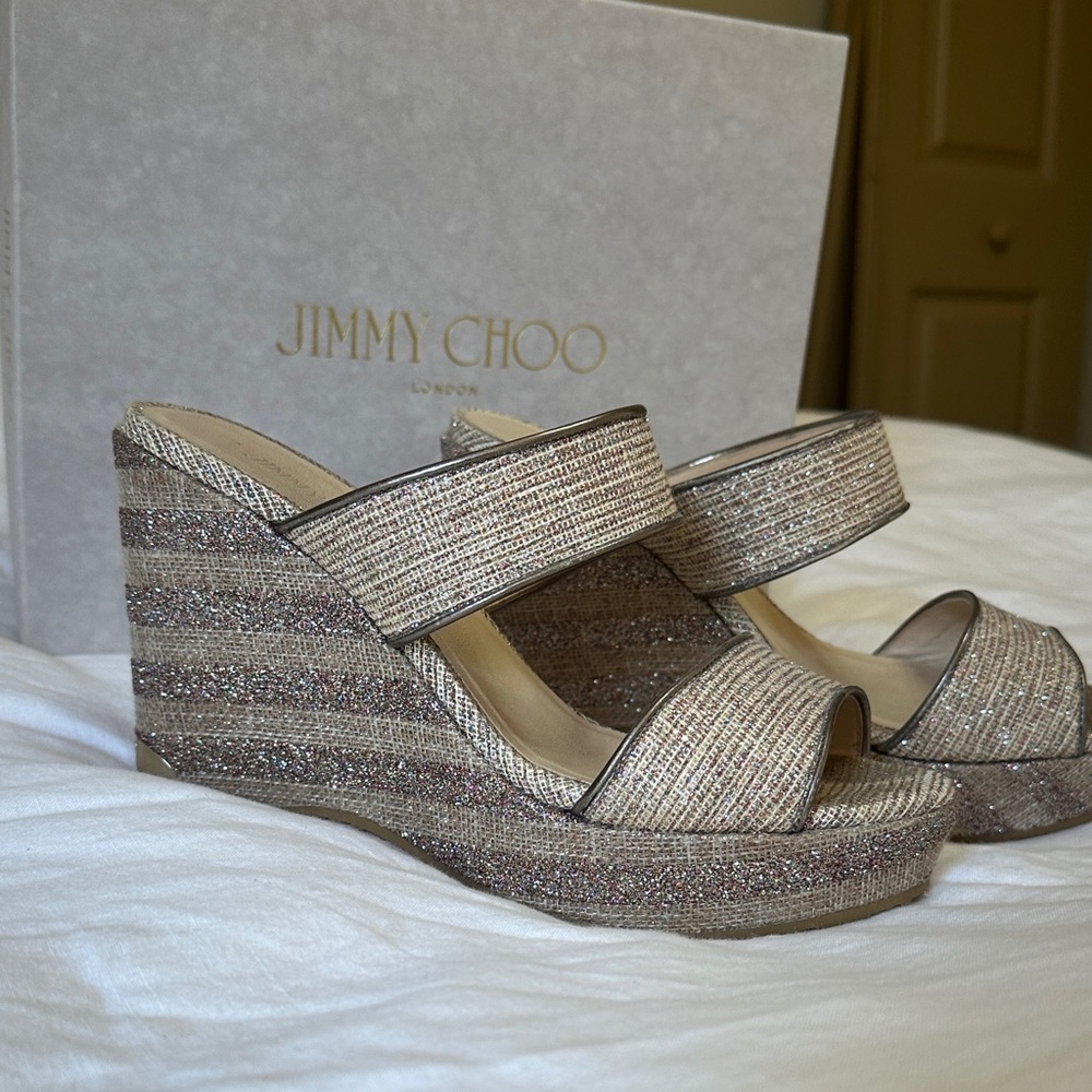 Jimmy Choo Beige Wedge Sandals